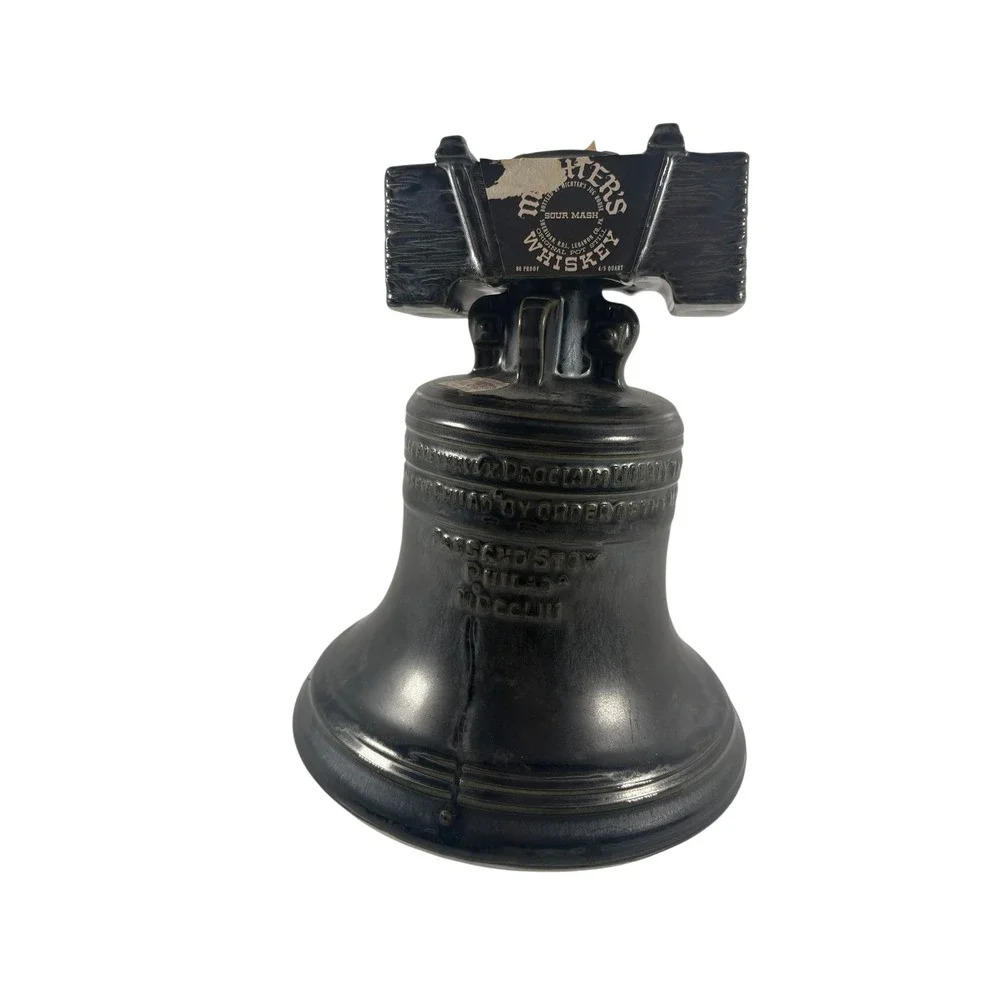 Michter's Whiskey Decanter Liberty Bell Black Ceramic Vintage 4/5 Quart Good